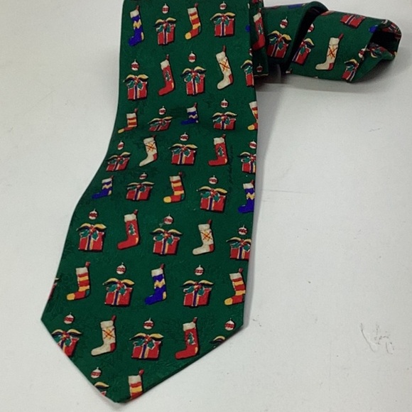 Robert Talbots Holiday Green Tie with Stockings, Gifts & Christmas Balls - Picture 8 of 8